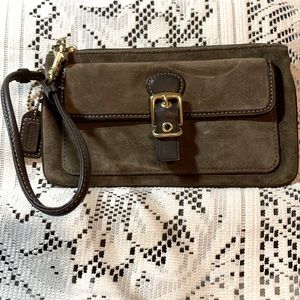 New Coach Brown Suede Buckle Soho Skinny Wristlet